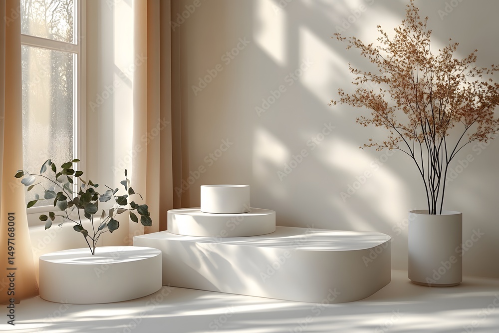 Minimalist Display with Soft Light and Natural Elements Minimalist Display with Soft Light and Natural Elements