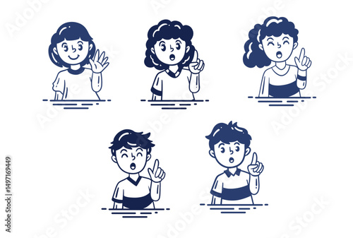 line art of people for teaching in class and learning  vector set3