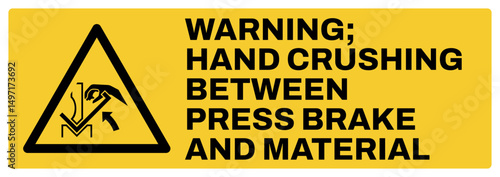 warning safety signs v2 uppercase text_warning ; hand crushing between press brake and material_landscape size 1/2 a4,a3,a2,a1	 
