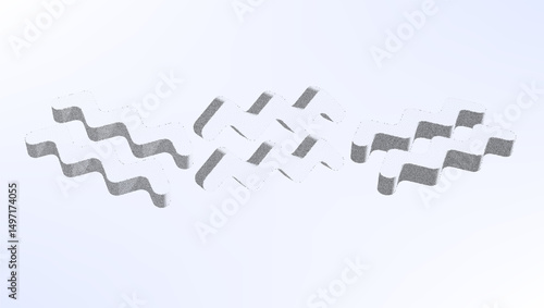 Dotwork pattern zodiac symbol. Black noise stipple dots aquarius sign. Sand grain effect. Black dots grunge. 3d symbol from different angles. Grainy gradient noise dotwork pattern.
