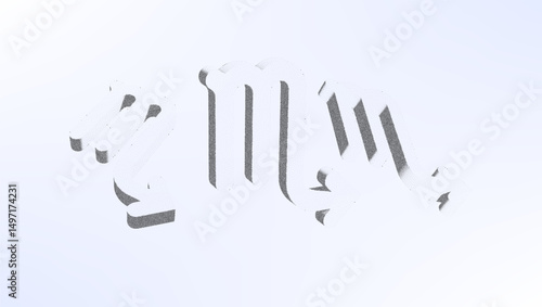 Dotwork pattern zodiac symbol. Black noise stipple dots scorpio sign. Sand grain effect. Black dots grunge. 3d symbol from different angles. Grainy gradient noise dotwork pattern.
