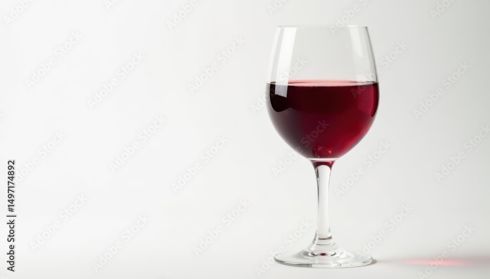 Rich red wine in a crystal glass, clean white backdrop, shadow, light Rich red wine in a crystal glass, clean white backdrop, shadow, light