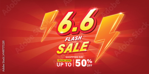 6.6 discount flash sale background. Vector illustration for shopping day, online shopping, special Offer coupon, voucher, banner template, websites, social media advertising.