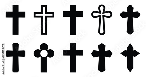 Cross Symbol Vector Set Black Silhouette Illustration Design

