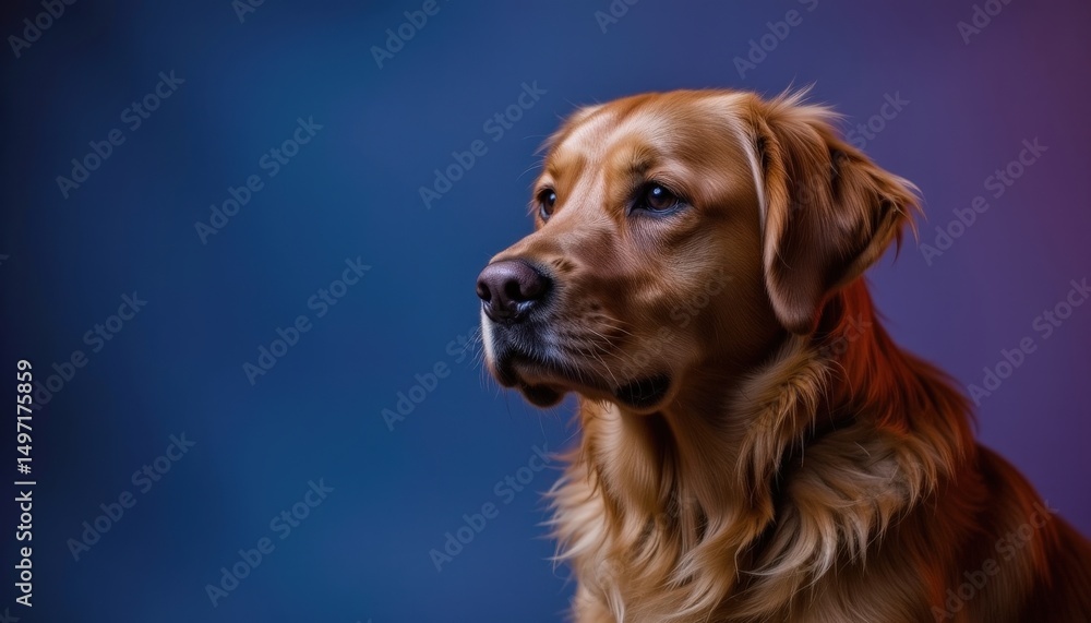 Fototapeta premium Close-up of a Golden Retriever dog with attentive expression on smooth gradient background