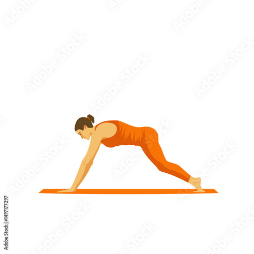 Woman Practicing Yoga in Downward Dog Pose