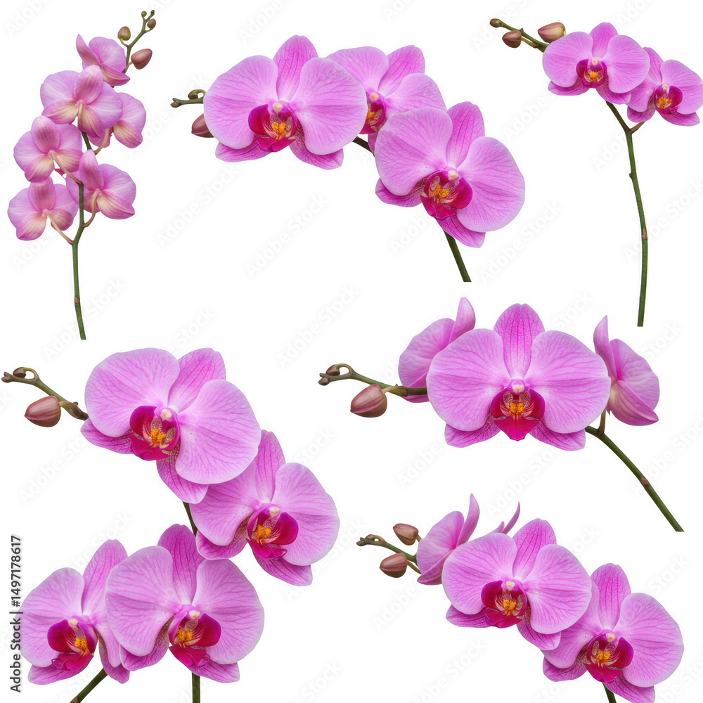 Pink phalaenopsis orchids collection isolated on transparent background Pink phalaenopsis orchids collection isolated on transparent background