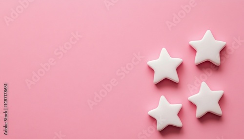 White stars on pink background.