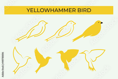 a set of yellowhammer bird logos, silhouette of yellowhammer bird logo with simple minimalist design with yellow color