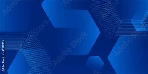 Modern abstract blue background with glowing geometric lines. Blue gradient hexagon shape design. Futuristic technology concept. Suit for banner, brochure, science, website, corporate, poster, cover