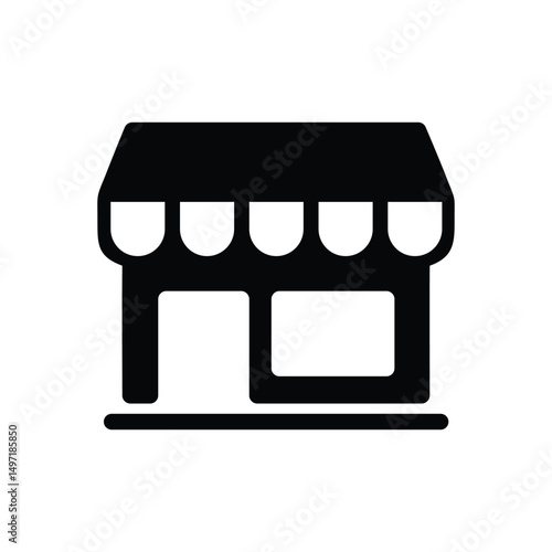 Store Icon of Retail Shop Building with Awning, Signage, Sales