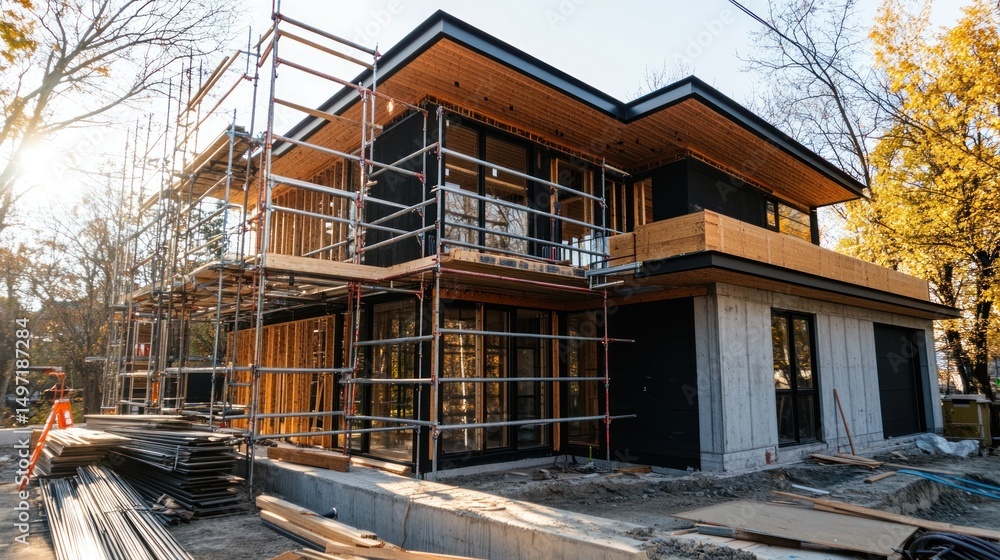 Obraz premium Modern House Under Construction: A Stunning Architectural Design in Progress