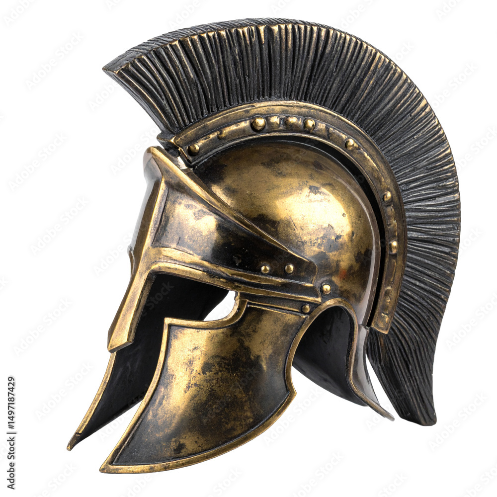 Fototapeta premium Ancient Bronze Greek Warrior Helmet Displayed isolated on transparent or white background