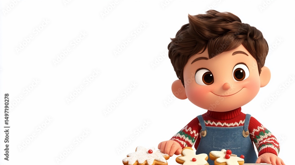 Cute boy looks at Christmas cookies. Cute boy looks at Christmas cookies.