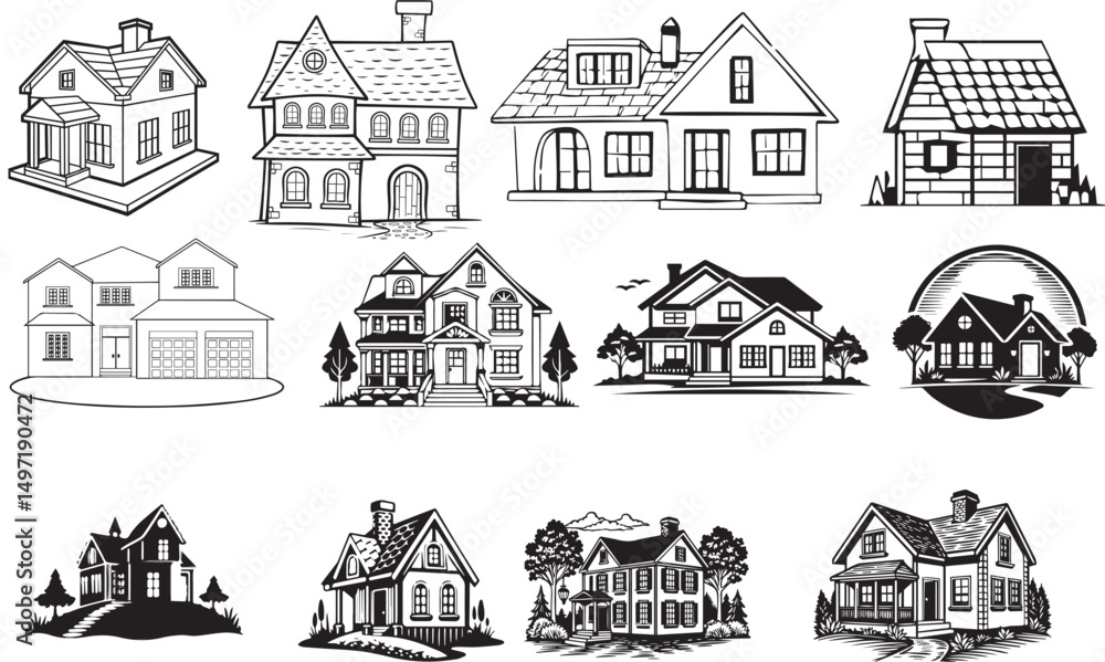 Naklejka premium set of houses sketch drawing