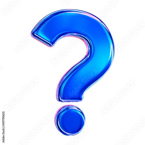 3d blue holographic or neon question mark icon. Faq problem solution symbol. Stock vector illustration on isolated background.