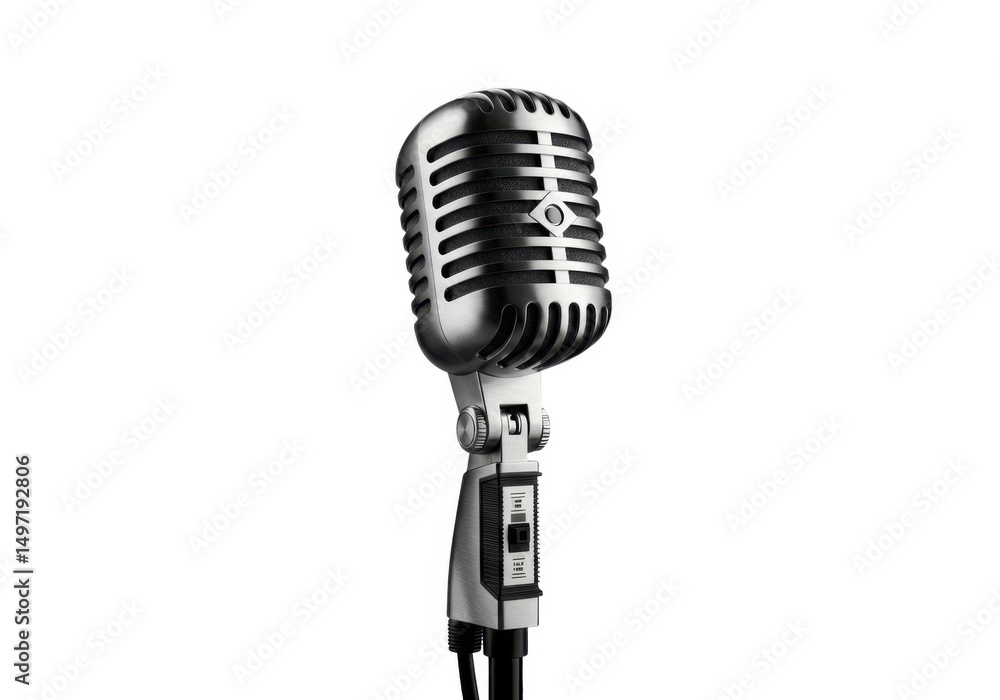 Fototapeta premium Vintage microphone silver isolated on white background