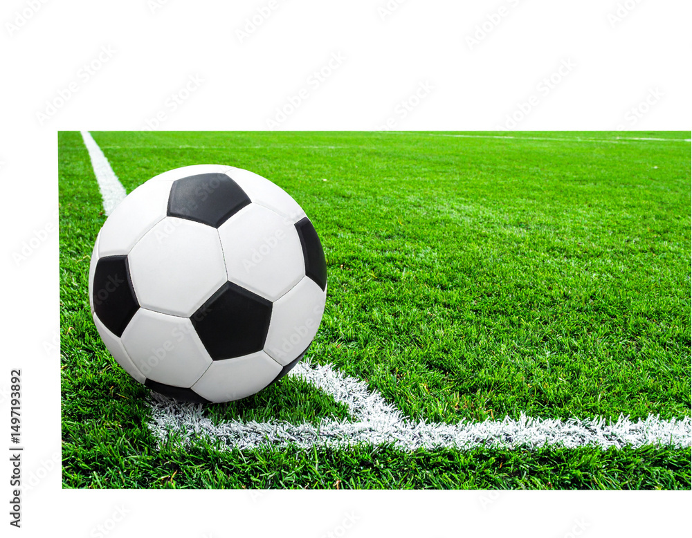 Fototapeta premium Soccer Field Corner with Ball isolated on transparent or white background
