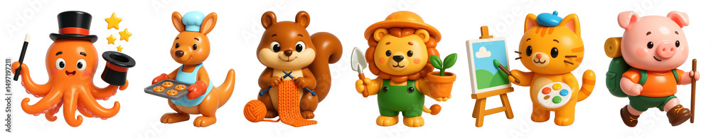 Fototapeta premium PNG Cute animal characters collection, element set on transparent background