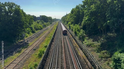 Urban commuter train on a sunny day