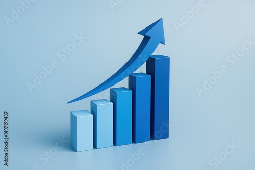 Free Download Blue 3D Bar Chart with Upward Arrow Representing Business Growth - GFXLoad
