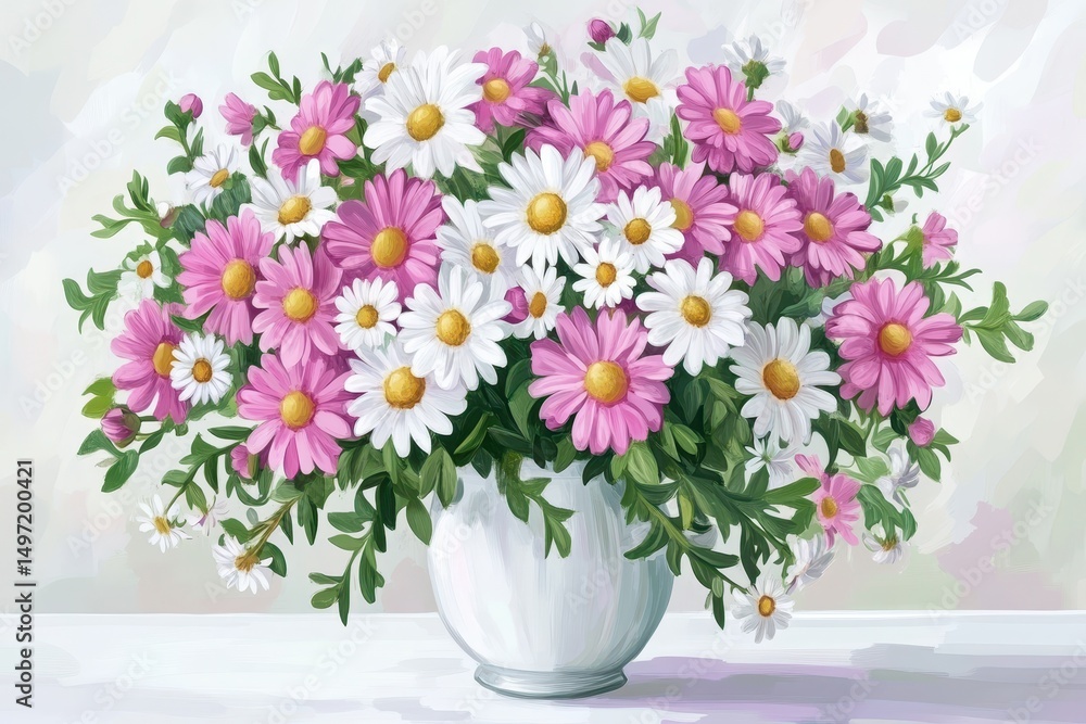Fototapeta premium Flowers Vase. Bouquet of Daisies in Glass Vase, Perfect Gift for Mother's Day or Grandmother's Birthday