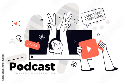 Podcast. Vector illustration for web banner, social media banner, business presentation, marketing material. 