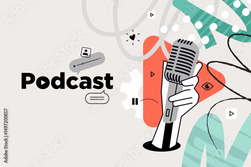 Podcast. Vector illustration for web banner, social media banner, business presentation, marketing material. 
