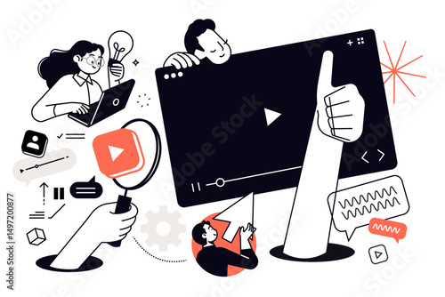 Video production. Vector illustration for web banner, social media banner, business presentation, marketing material.