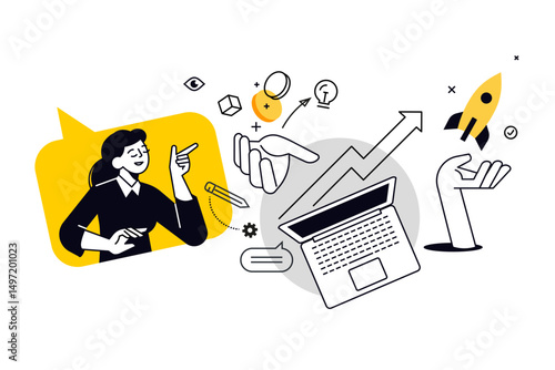 Startup. Vector illustration for web banner, social media banner, business presentation, marketing material.