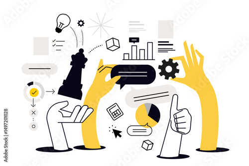 Project development process. Vector illustration for web banner, social media banner, business presentation, marketing material.