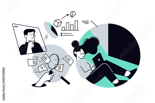 Online business. Vector illustration for web banner, social media banner, business presentation, marketing material.