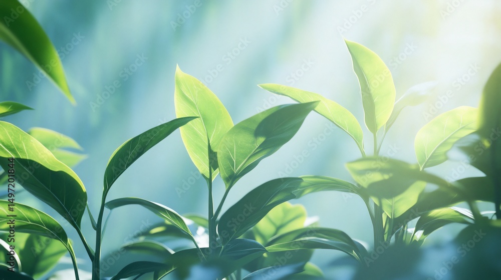 Lush green plants illuminated by sunlight, showcasing vibrant leaves and soft background. Lush green plants illuminated by sunlight, showcasing vibrant leaves and soft background.