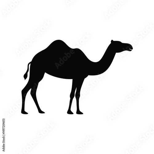 Black Silhouette of Camel Icon, Desert Animal Vector Graphic