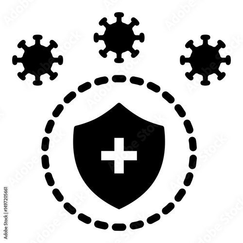 Immunity icon featuring a shield and virus, symbolizing protection against infection and disease. Represents health, immune defense, medical safety, and prevention in healthcare and wellness contexts.