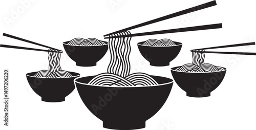 Delicious noodles in bowls chopsticks asian cuisine food