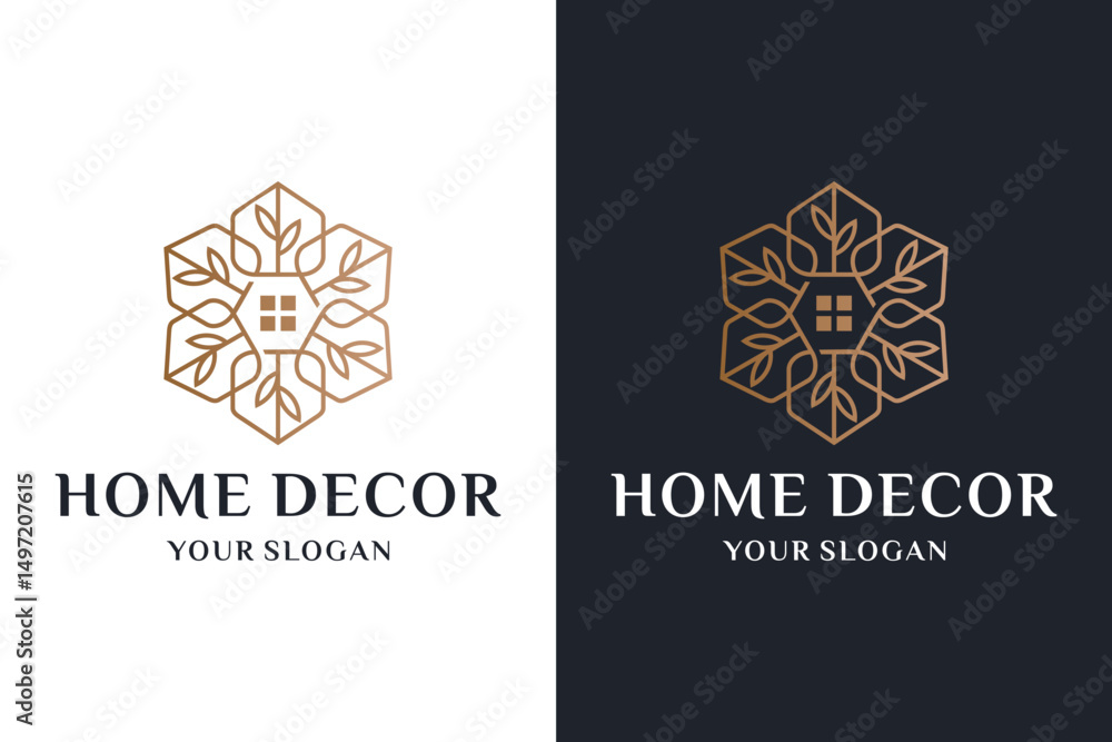Eco Home Decor Logo Design, Mandala Home Pattern Logo Design with Tree and Leaf Minimalist Eco Home Decor Logo Design, Mandala Home Pattern Logo Design with Tree and Leaf Minimalist