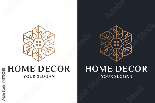 Eco Home Decor Logo Design, Mandala Home Pattern Logo Design with Tree and Leaf Minimalist