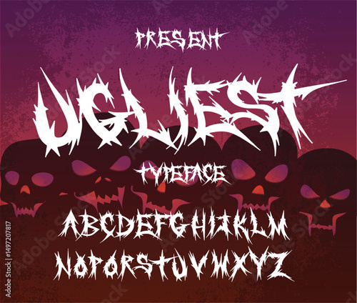 ugliest font brush black font typeface, black metal alphabet, metal font, rock font, horror font , scary font