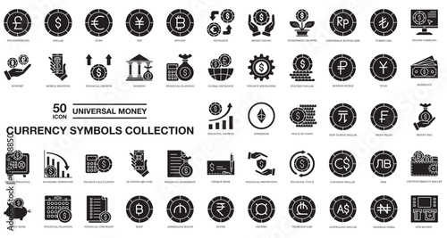 A collection of currency symbols. The collection includes coins, banknotes, and other financial symbols. The blue color of the symbols gives a sense of stability and trustworthiness
