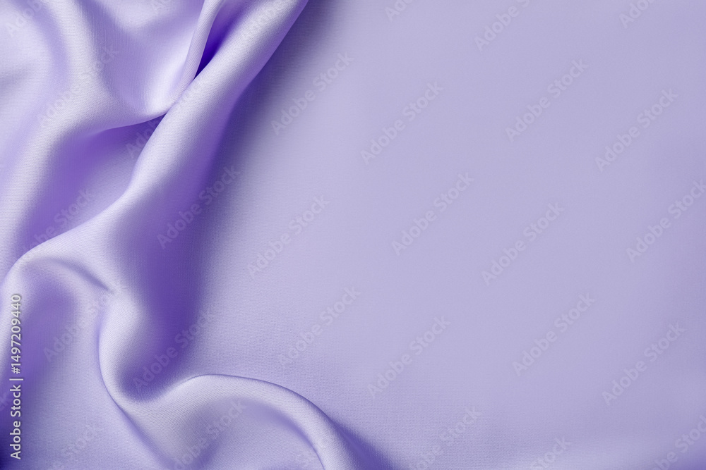 Fototapeta premium Crumpled violet silk fabric as background, top view. Space for text