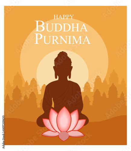 Peaceful Happy Buddha Purnima Illustrations with Buddha and Lotus Flowers-02