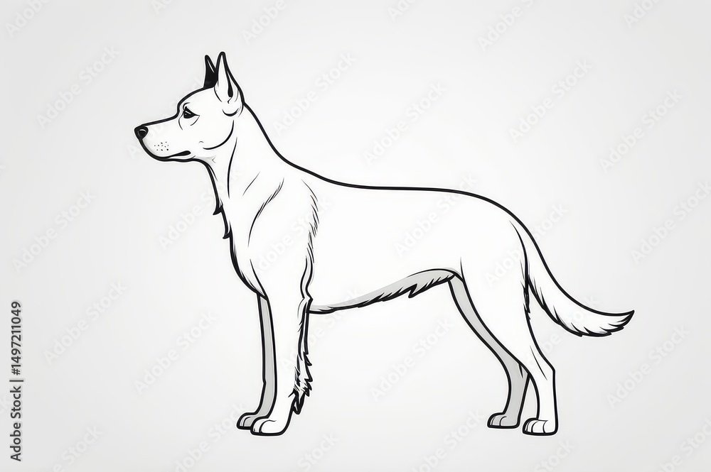 Fototapeta premium Line art illustration of a standing dog, profile view, showing its muscular build and elegant posture