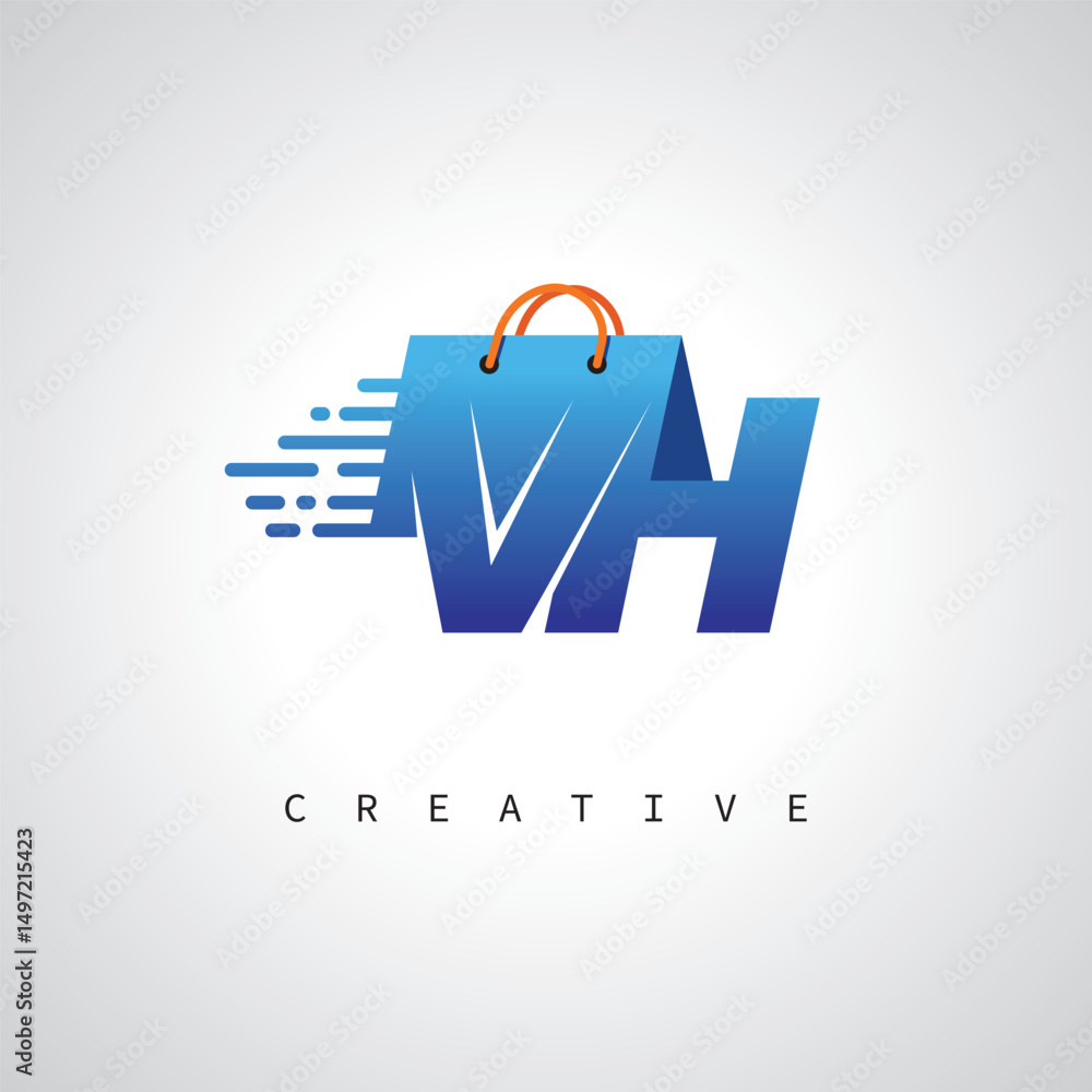 Fototapeta premium VH Monogram Shopping Logo – Creative Vector Design for Modern E-commerce Branding