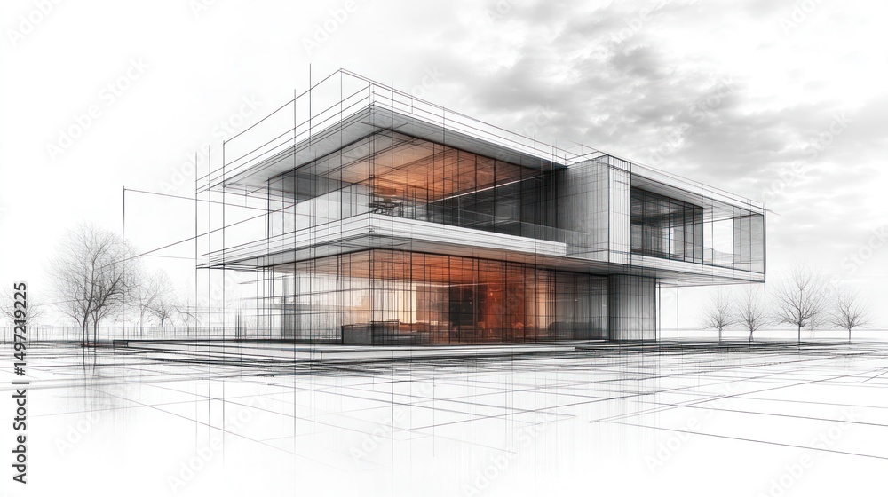 Obraz premium Modern Architectural Design: Sketch of a Luxurious House