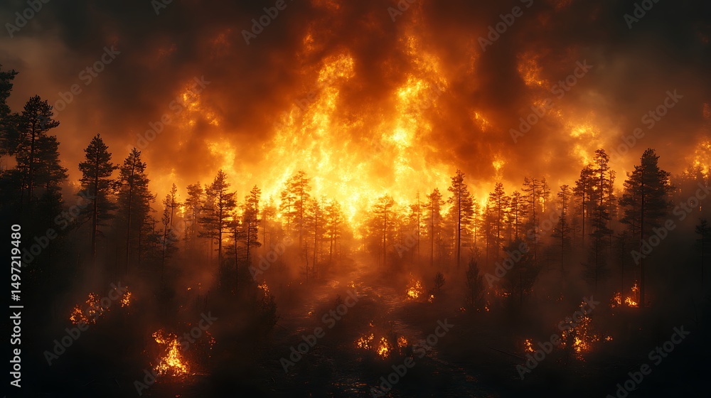 Obraz premium Blazing Firestorm Orange Glow Night High Resolution Picture