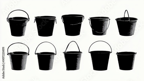 Wallpaper Mural A 4K photo of collection of Black and White Silhouettes of Buckets. Simple Illustrations of Buckets for Various Purposes. Perfect for Graphic Design and Symbolism. Torontodigital.ca