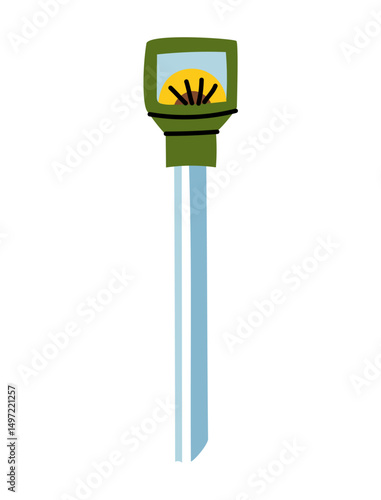 Sensor humidity meter, insulated green. An item for soil. Gardening tools. It suitable for ecology, garden, cleaning, household, packaging design, instructions, educational and infographic materials