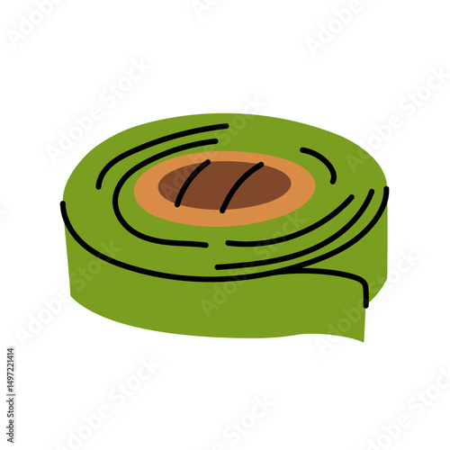 Ribbon for garter bushes, insulated green. An item for plants. Gardening tools. Suitable for ecology, gardening, cleaning, household, packaging design, instructions, educational, infographic materials
