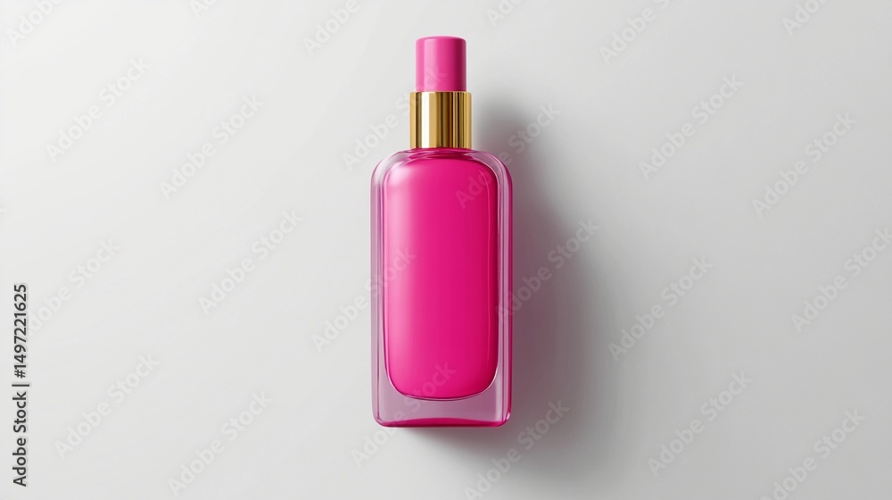 Luxurious pink perfume bottle with a sleek design, featuring a gold cap, placed elegantly on a clean white background, perfect for beauty and fashion promotions and advertisements. Luxurious pink perfume bottle with a sleek design, featuring a gold cap, placed elegantly on a clean white background, perfect for beauty and fashion promotions and advertisements.